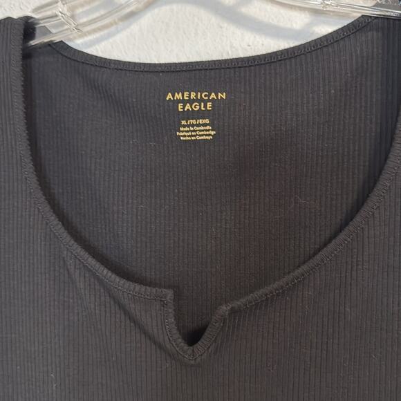 American Eagle Scoop Neck Cap Sleeve Bodysuit Black - Picture 2 of 4